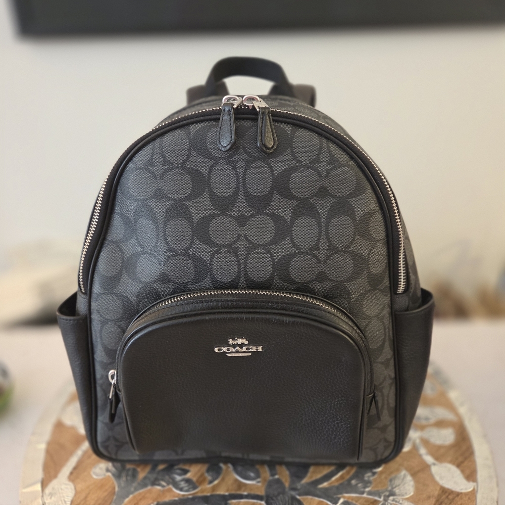 COACH Court Backpack (Small) In Black Signature Canvas